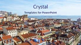  Presentation with aerial - Presentation design featuring se - aerial view of old town background and a sky blue colored foreground