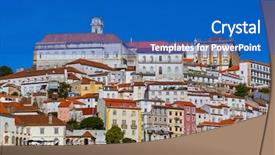  Presentation with architecture old - Presentation design featuring se - coimbra old town in portugal background and a teal colored foreground