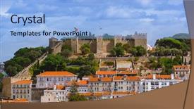  Presentation with airport lisbon - Slide deck having se - fortress of saint george background and a light blue colored foreground