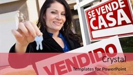  Presentation with real estate - Theme having se - happy attractive hispanic woman holding background and a red colored foreground
