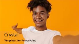  Presentation with happy image - Theme with se - image of happy young african background and a gold colored foreground