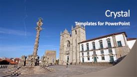  Presentation with gothic architecture - Beautiful presentation theme featuring se - porto cathedral or se catedral backdrop and a ocean colored foreground
