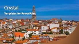  Presentation with architecture old - PPT layouts enhanced with se - porto old town in portugal background and a teal colored foreground