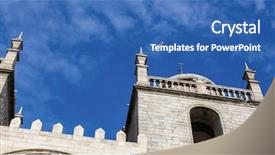  Presentation with white pigeon against the blue - Amazing presentation theme having se - se-do-porto porto cathedral against blue backdrop and a ocean colored foreground