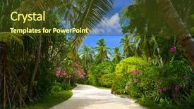  Presentation with pathway - Beautiful PPT theme featuring plants sea - pathway in tropical park backdrop and a tawny brown colored foreground