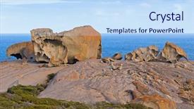  Presentation with lichen - Presentation theme having sea - remarkable rocks natural rock formation background and a sky blue colored foreground