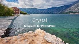  Presentation with sea weather - Theme enhanced with sea and mountains in gloomy weather montenegro background and a teal colored foreground