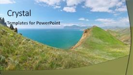  Presentation with mountains and sea - Audience pleasing presentation theme consisting of sea and mountains spring bay backdrop and a light blue colored foreground