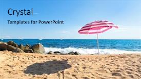  Presentation with waves - Audience pleasing presentation theme consisting of sea and striped pink parasol backdrop and a light blue colored foreground