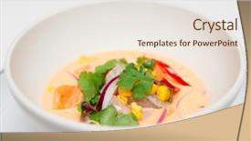  Presentation with deep sea - Slide set featuring sea bass ceviche with pumpkin cilantro corn and onion in deep plate close-up background and a sky blue colored foreground