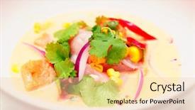  Presentation with deep sea - Slide set featuring sea bass ceviche with pumpkin cilantro corn and onion in deep plate peruvian food toned image background and a lemonade colored foreground