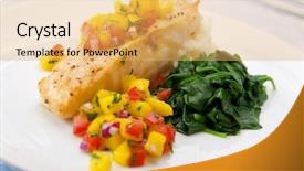  Presentation with mango leaves and paint - Beautiful presentation theme featuring sea bass with mango salsa backdrop and a yellow colored foreground