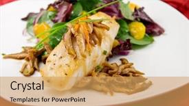  Presentation with mushrooms - PPT theme consisting of sea bass with shiitake mushrooms background and a yellow colored foreground