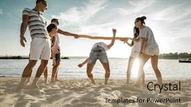  Presentation with sunset beach - Slides with sea battle - friends funny game background and a coral colored foreground