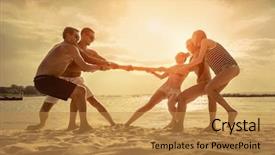  Presentation with tug of war sport - Slide set consisting of sea battle - friends funny tug of war background and a gold colored foreground