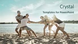  Presentation with sunset beach - Colorful PPT theme enhanced with sea battle - groups of friends funny tug backdrop and a sky blue colored foreground