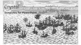  Presentation with fleet - PPT theme enhanced with sea-battle background and a light gray colored foreground