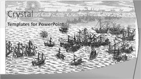  Presentation with fleet - Cool new PPT theme with sea-battle backdrop and a light gray colored foreground