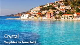  Presentation with sea green ribbon ovarian cancer - Presentation design featuring sea bay kefalonia island greece background and a teal colored foreground