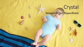  Presentation with baby chickens little cute chicks - Beautiful presentation theme featuring sea bed - cute baby lying on bedspread backdrop and a yellow colored foreground