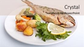  Presentation with white plate - Presentation with sea bream fish with vegetables background and a  colored foreground
