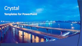  Presentation with cross the bridge - Colorful PPT theme enhanced with sea bridge of dalian china backdrop and a gray colored foreground