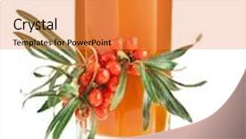  Presentation with sea glass - Slides with sea buckthorn berries juice on the glass background and a gold colored foreground