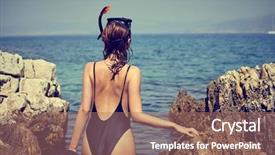  Presentation with adventure - Presentation theme featuring sea cave shining a flashlight background and a coral colored foreground