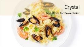  Presentation with clams - Audience pleasing theme consisting of sea clams - pasta with seafood mussels backdrop and a blonde colored foreground