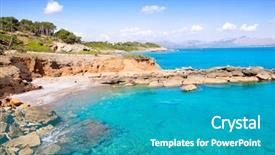  Presentation with turquoise beach - Slides with sea coast - alcudia in mallorca la victoria background and a teal colored foreground