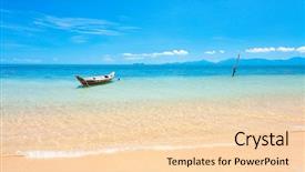  Presentation with boat - Colorful PPT layouts enhanced with sea coast - boat and beautiful blue ocean backdrop and a lemonade colored foreground