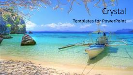  Presentation with escape rooms - Colorful presentation theme enhanced with sea coast - escape on tropical island backdrop and a light blue colored foreground