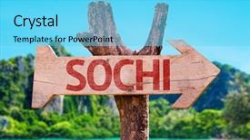  Presentation with beach - Colorful presentation enhanced with sea coast - sochi wooden sign with beach backdrop and a light blue colored foreground