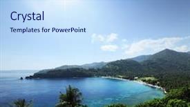  Presentation with calm sea - PPT theme with sea coast - tropical calm lagoon among hills background and a sky blue colored foreground