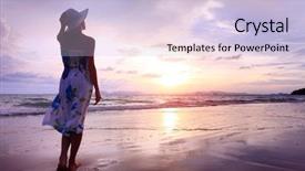  Presentation with summer - Slides consisting of sea coast - woman in summer dress standing background and a light blue colored foreground