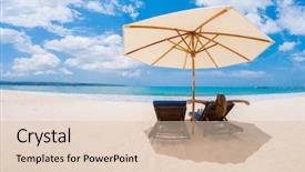  Presentation with bali - PPT layouts featuring sea coast - woman on the beach background and a lemonade colored foreground