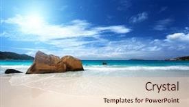  Presentation with island party - Slide set featuring sea coastline - anse lazio beach praslin island background and a  colored foreground