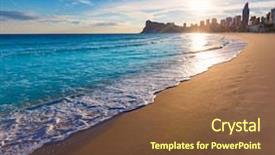  Presentation with community poverty - Slide deck with sea coastline - benidorm alicante playa de poniente background and a tawny brown colored foreground