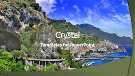  Presentation with hanuman at ramayana cave - Beautiful slide deck featuring sea coastline - scenic amalfi coast view backdrop and a gray colored foreground