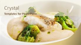  Presentation with main course - Beautiful PPT theme featuring sea-cod-fillet-close-up backdrop and a lemonade colored foreground