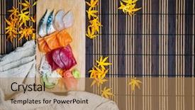  Presentation with free food additives - Colorful presentation design enhanced with sea cucumber - fresh sushi traditional japanese food backdrop and a coral colored foreground