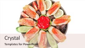  Presentation with sea cucumber - Presentation theme consisting of sea cucumber - olives salmon and pepper served background and a lemonade colored foreground