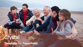  Presentation with winter family - PPT theme featuring sea fire - multi generation family having barbecue background and a tawny brown colored foreground