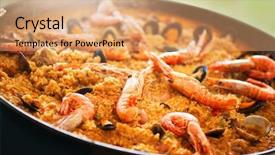  Presentation with seafood paella - Presentation design having sea fire - paella traditional spanish food seafood background and a coral colored foreground