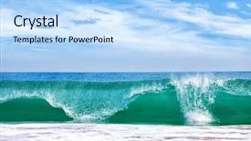  Presentation with ocean wave - Slide set having sea foam - big wave in ocean background and a light blue colored foreground