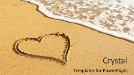 Presentation with sand heart - Presentation design featuring sea foam - heart on the sand beach background and a yellow colored foreground