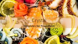  Presentation with food - Slides with sea-food-combination-close-up background and a yellow colored foreground