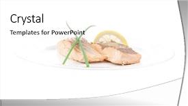  Presentation with chinese food - PPT layouts with sea food roasted pink salmon fillet with chinese onion and lemon on white dish isolated over white background background and a white colored foreground