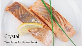  Presentation with salmon dish - Presentation theme enhanced with chinese onion and lemon background and a lemonade colored foreground
