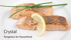  Presentation with salmon dish - Presentation theme having chinese onion and lemon background and a white colored foreground